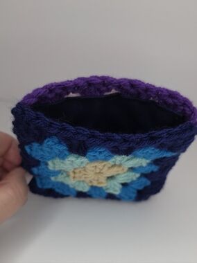 Handmade Crocheted Multicolor Coin Pouch - Blue & Purple